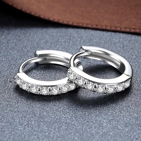 Jewelry | New 925 Sterling Silver Diamond Hoops Earrings | Poshmark